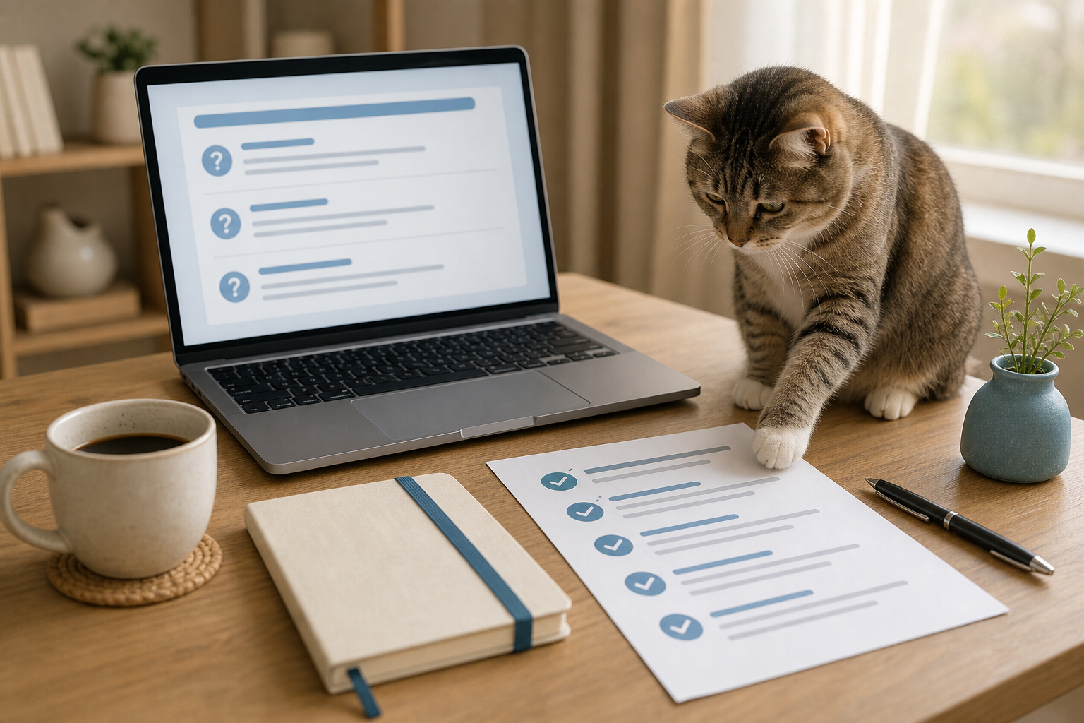 AI FAQ generator for blogs review worksheet with one cat