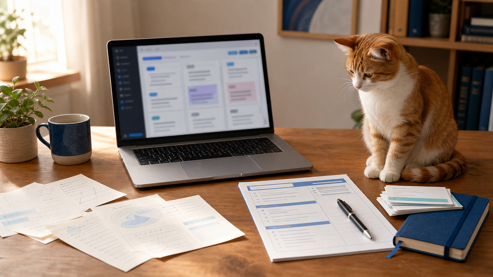 AI note cleanup workflow with organized notes and one cute cat