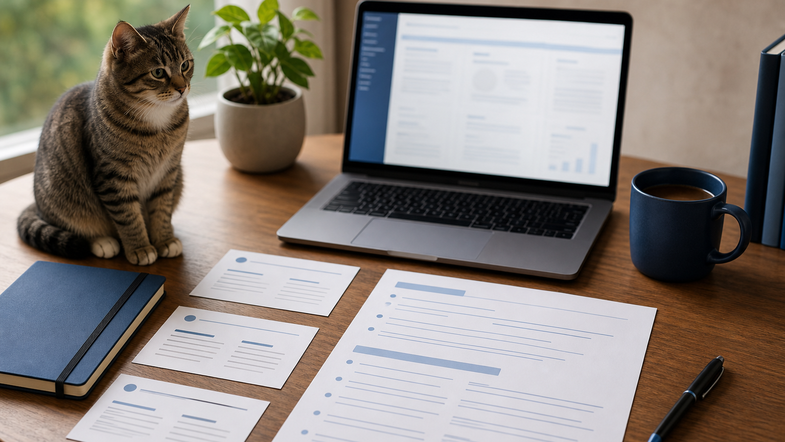 AI research summary workflow with source notes and one cat