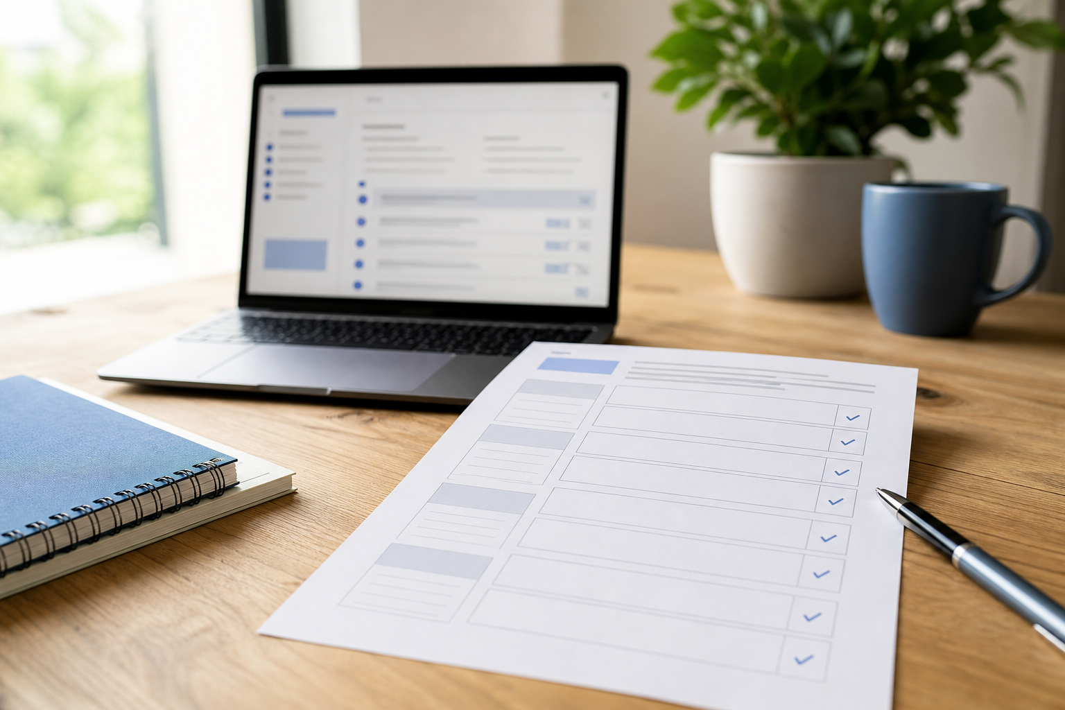 customer questions blog topics worksheet on a desk