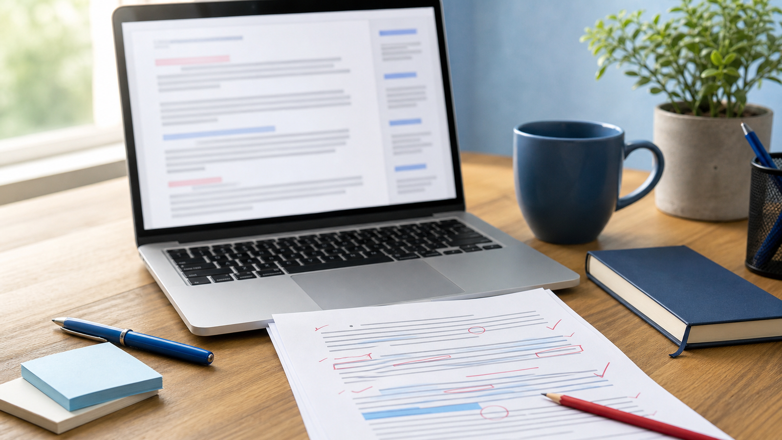 Improve AI writing draft repair workflow on a desk
